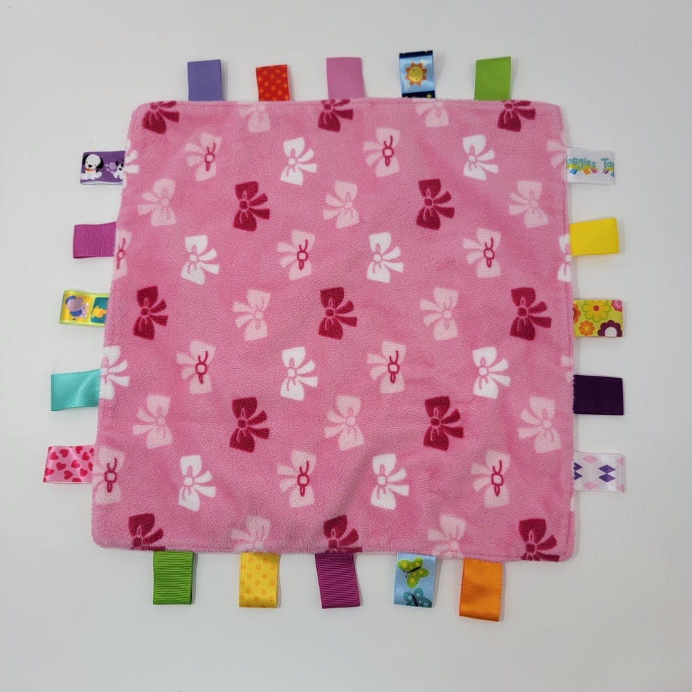 Taggies Pink Bow Security Blanket Lovey 12" Square Ribbon Tags Sensory Textures